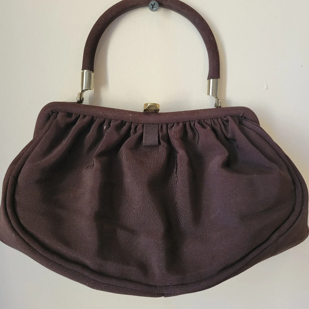Vintage Fabric Handbag ~ CB Made in USA ~ Satin Lining ~ Attached Coin Purse - Picture 5 of 16